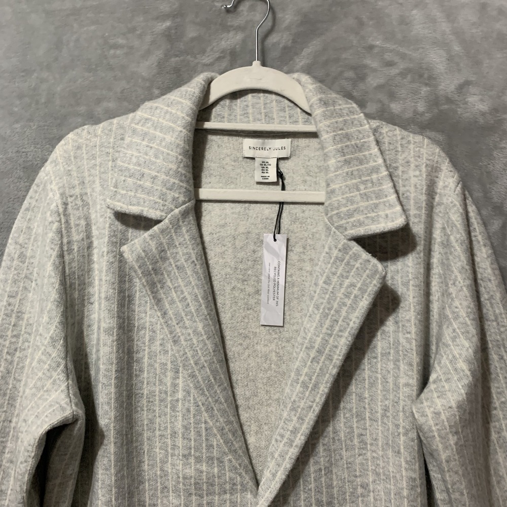 Sincerely Jules Women's XL Striped Open Front Blazer Sweater Jacket Gray White - Picture 3 of 16